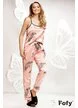 Pijama Fofy in saten premium 3 piese imprimeu roz cu frunze de palmier