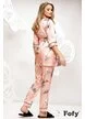 Pijama Fofy in saten premium 3 piese imprimeu roz cu frunze de palmier