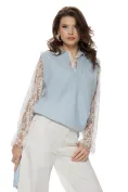 Blugi dama wide premium cloud dancer 2026 elastic cu buzunre baby blue cu strassuri picture - 6