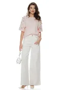 Blugi dama wide premium cloud dancer 2026 elastic cu buzunare roz cu strassuri picture - 1