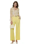 Bluza dama eleganta din voal matasos cu imprimeu floral galben si jabou picture - 2