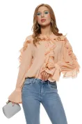 Bluza dama eleganta din voal piersica cu volane sofisticate conturate cu dantela picture - 3