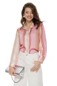 Bluza dama eleganta satinata cu dungi late in nuante de roz picture - 1