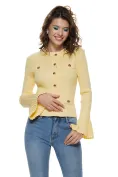 Bluza dama eleganta stil jacheta din tricot galben pai premium cu maneca clopotel plisat picture - 1