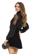 Bluza dama Fofy eleganta neagra din voal si dantela premium si brosa cu strasuri detasabila picture - 3