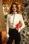 Camasa dama Fofy ecru premium  cu jabou conturat cu dantela si banda etno picture - 4