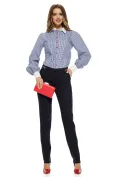 Camasa dama office Fofy din bumbac bleumarim cu fundite decorative si nasturi rosii picture - 3