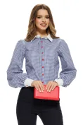Camasa dama office Fofy din bumbac bleumarim cu fundite decorative si nasturi rosii picture - 2