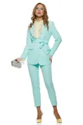 Compleu dama elegant aqua sacou cu revere si cordon pantalon conic picture - 4