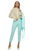 Compleu dama elegant aqua sacou cu revere si cordon pantalon conic picture - 5