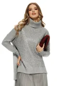 Compleu dama elegant gri cu angora pulover cu paiete si rochie cu fusta de tul plisat picture - 2