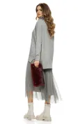Compleu dama elegant gri cu angora pulover cu paiete si rochie cu fusta de tul plisat picture - 4