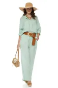 Compleu dama premium verde menta din in 100% camasa si pantalon picture - 1