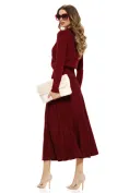 Compleu dama tricotat premium bordo cu fusta midi plisata si pulover cu buline structurate picture - 2