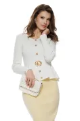 Fusta conica midi din tricot premium galben pai cu crapatura si curea picture - 2