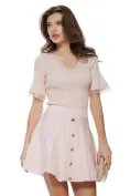 Fusta mini plisata din tricot premium roz cu nasturi metalici decorativi picture - 1