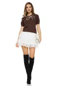 Pulover dama elegant maro cu fundita de perle la decolteu picture - 2