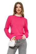 Pulover dama elegant roz ciclame premium din casmir bumbac si volanase de dantela alba picture - 1