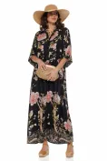 Rochie de vara premium neagra din matase naturala si vascoza satinata imprimeu luxury baroc floral maxi picture - 1