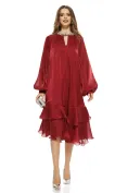 Rochie eleganta de ocazie din voal satinat bordo premium cu aplicatii de cristale picture - 3