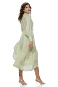 Rochie eleganta fistic din organza premium fusta asimetrica cu volane intarite picture - 3