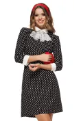 Rochie eleganta Fofy croi in A cu imprimeu buline cu guler alb si  jabou din dantela picture - 1