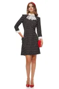 Rochie eleganta Fofy croi in A cu imprimeu buline cu guler alb si  jabou din dantela picture - 3