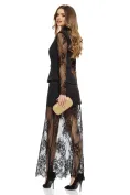 Rochie eleganta spectaculoasa cu fusta si maneci de dantela nasturi maxi aurii picture - 2