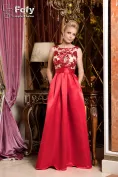 Rochie Fofy de ocazie lunga rosie cu spate gol si bust din tull cu paiete picture - 2