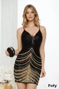Rochie neagra scurta de ocazie cu bretele  paiete si margele picture - 2