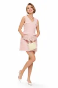 Rochie premium eleganta stil sarafan din tweed roz cu naturi bijuterie din perle picture - 2