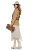 Sacou dama elegant din stofa supersoft bej cu accesorii aurii si curea picture - 4