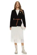 Sacou dama elegant negru din stofa supersoft cu accesorii aurii si curea picture - 3