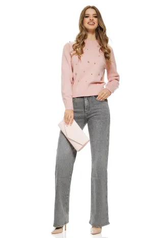 Blugi dama gri premium supersoft drepti usor prespalat elastici
