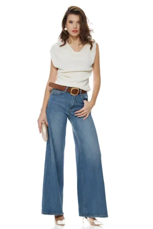 Blugi dama premium wide fashion trend 2026 supersoft elastic cu centura