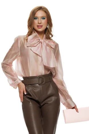 Camasa dama eleganta cristal rose din organza de tencel in degrade si funda maxi innodata