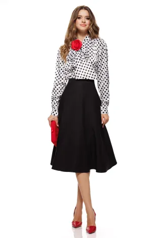 Fusta eleganta clos Fofy neagra midi cu buzunare laterale