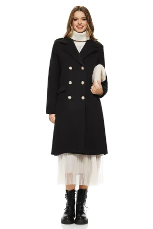 Palton dama elegant din stofa neagra cu naturi metalici