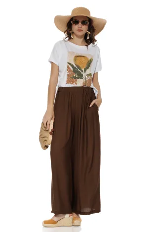 Pantalon dama maro wide cu pense din vascoza racoroasa