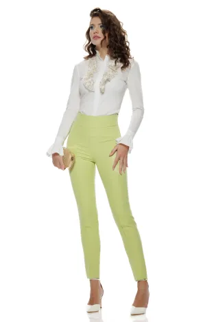 Pantaloni Fofy dama eleganti lime cu talie inalta si croi conic