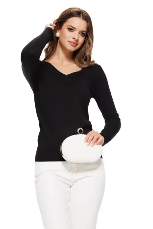 Pulover dama negru cu anchior din tricot premium supersoft