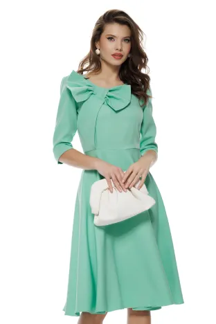 Rochie damă elegantă Fofy verde menta clos cu fundă maxi și croi feminin fluid
