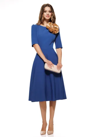 Rochie eleganta Fofy albastra cu floare detasabila mocca mouse