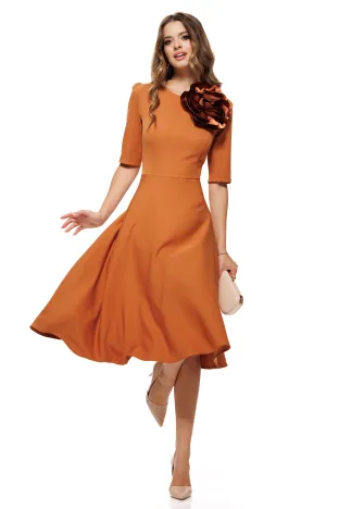Rochie eleganta Fofy caramel cu floare detasabila mocca mouse