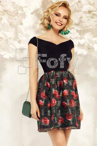 Rochie Fofy neagră de ocazie cu imprimeu floral