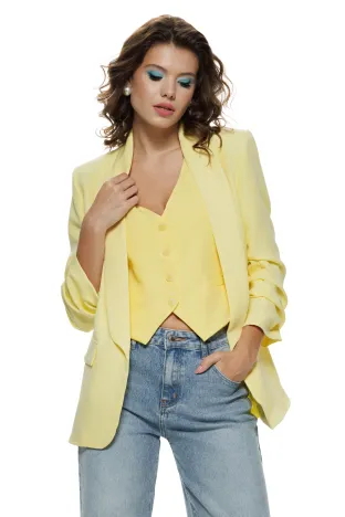 Sacou dama elegant galben maneca cu pliuri