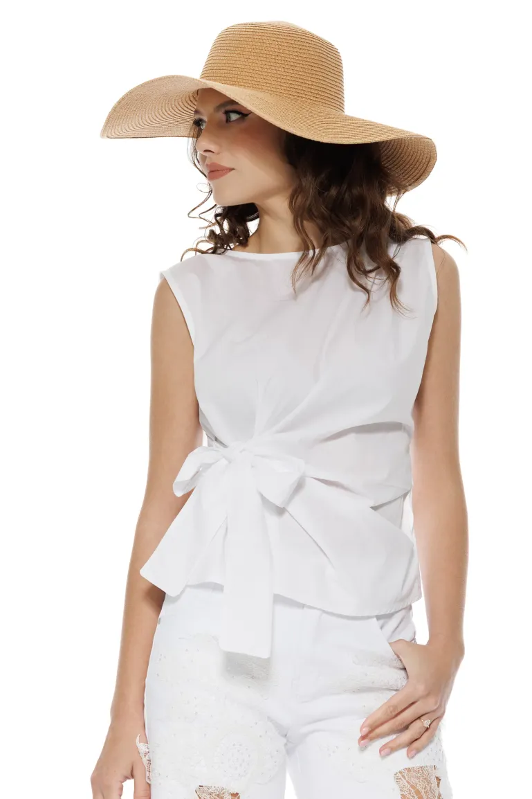 Blugi dama albi premium cu broderie si strasuri pe picior summer escape 2026 bej nisipiu cu imprimeu estival picture - 3