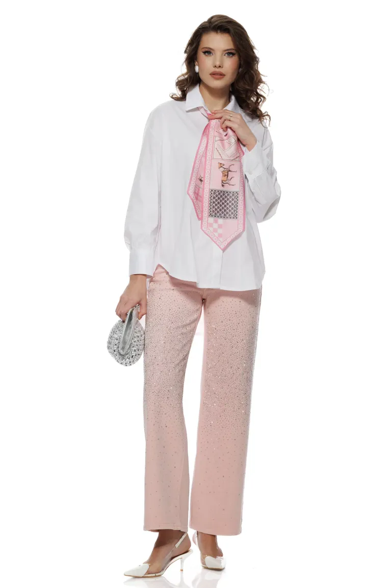 Blugi dama premium water pink fashion trend 2026 cu strasuri si inchidere asimetrica picture - 4