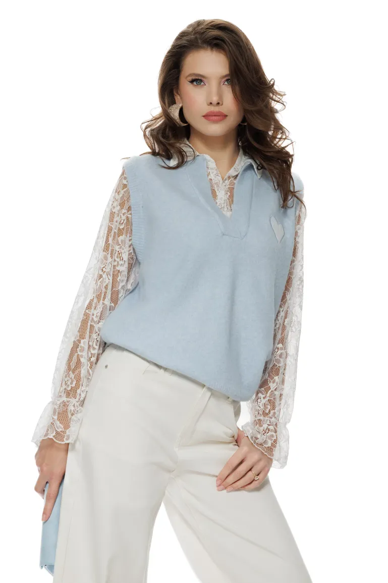 Blugi dama wide premium cloud dancer 2026 elastic cu buzunre baby blue cu strassuri picture - 6