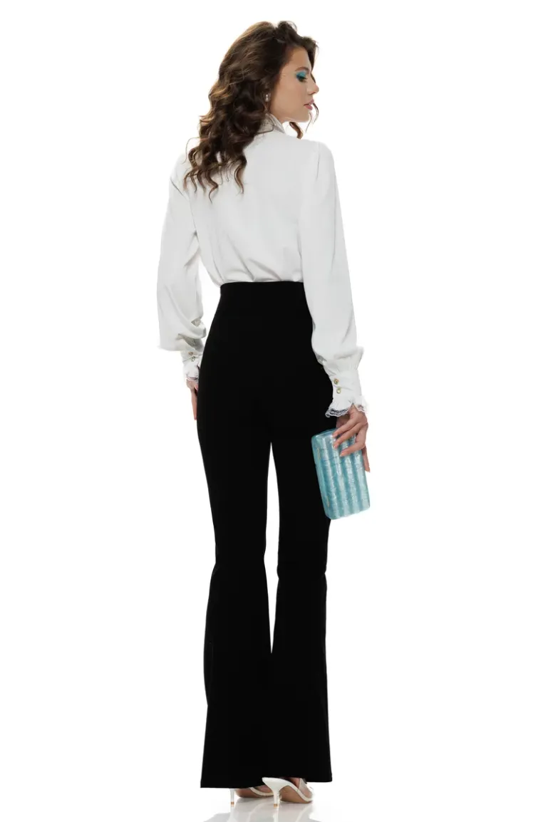 Bluza dama eleganta alba Fofy cu jabou elaborat detasabil  si mansete conturate cu dantela picture - 3